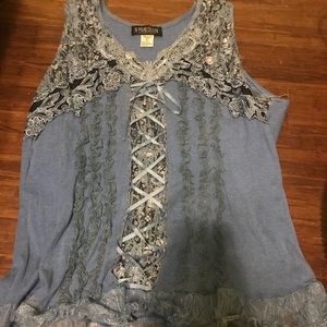 Pyramid Collection- blue tank top.